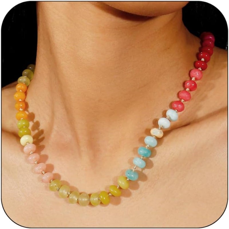 Badu Gemstone Beaded Necklace for Women Colorful Natural Stone Freshwater Pearl Surfer Beach Rainbow Necklace Jewelry Gift - Image 1